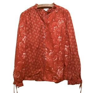 Sundance‎ Blouse Womens Medium Red Print Ruffle Accents Peasant Boho Prairie